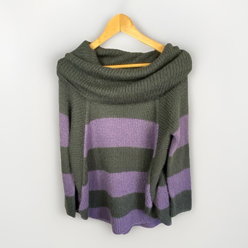 Wooden Ships Mohair Wool Sweater Women S/M Cowl Neck Boxy Striped Soft Cozycore